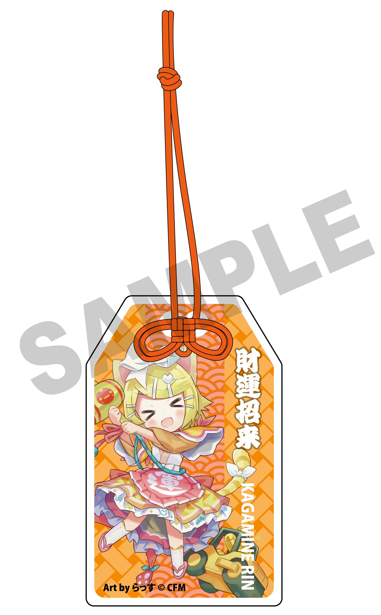 (Goods - Accessory) Hatsune Miku x Lucky Cat Omamori Charm-style Acrylic Tag Kagamine Rin Art by Rassu