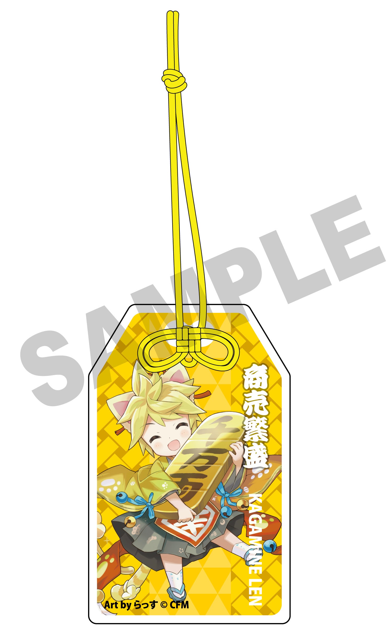 (Goods - Accessory) Hatsune Miku x Lucky Cat Omamori Charm-style Acrylic Tag Kagamine Len Art by Rassu