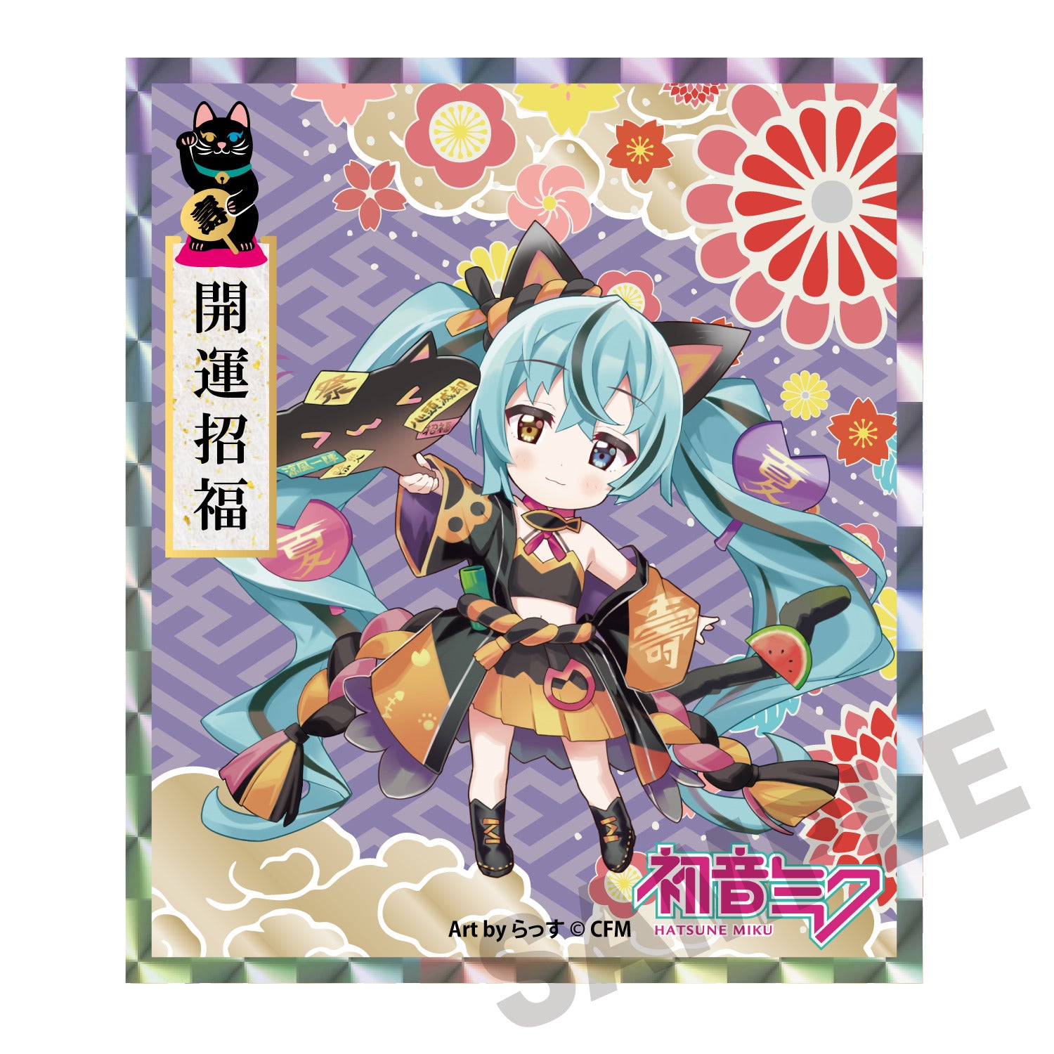 (Goods - Art Board) Hatsune Miku x Lucky Cat Acrylic Art Board Hatsune Miku Black Cat Art by Rassu