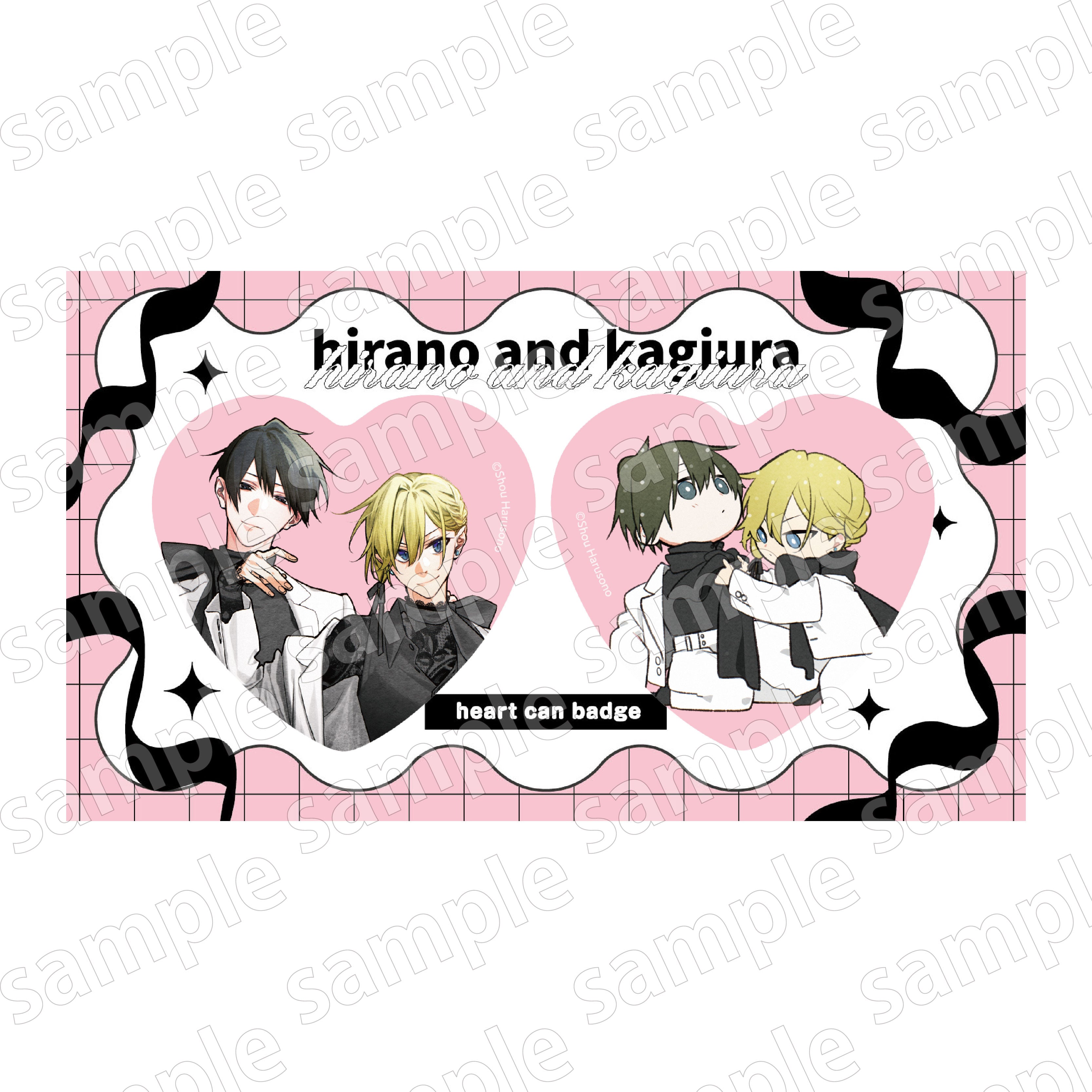 (Goods - Badge) Hirano and Kagiura BLACK & PINK ver. Heart-shaped Tin Badge Set