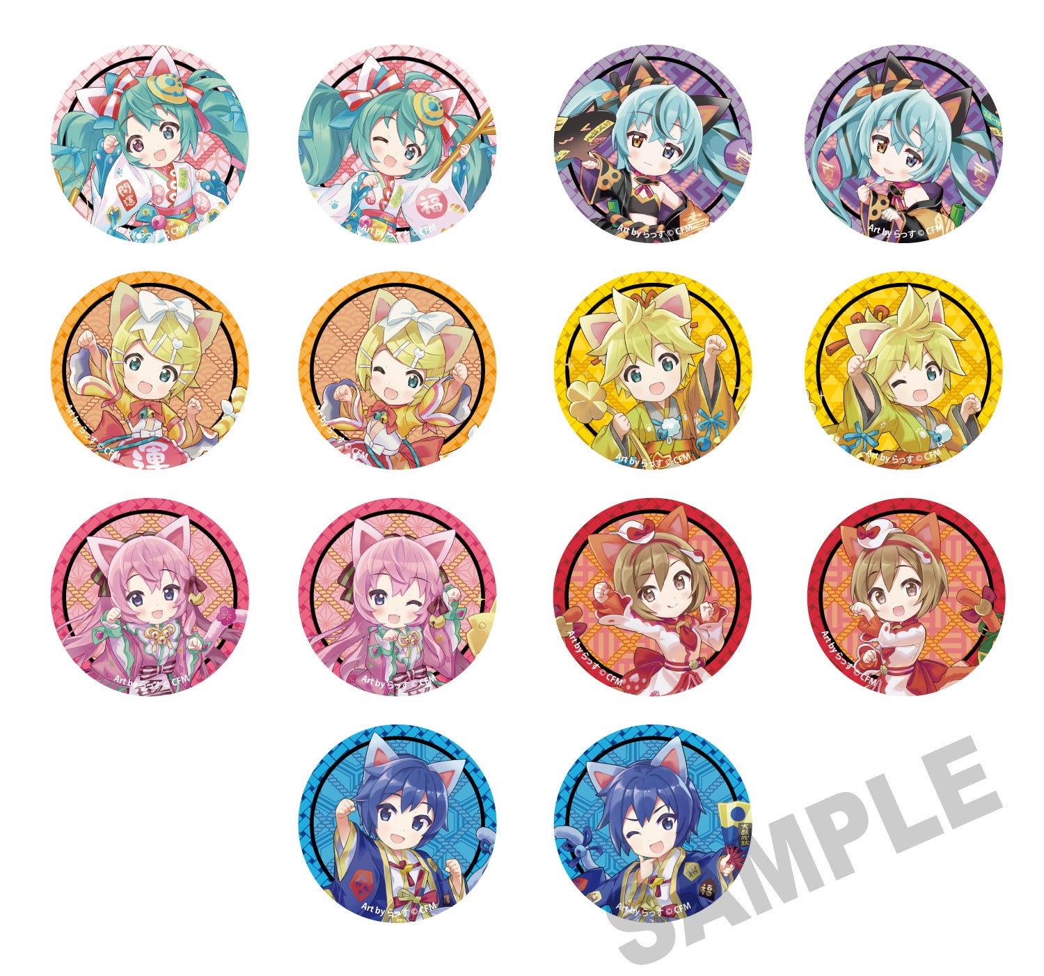 (Goods - Badge) Hatsune Miku x Lucky Cat Tradable Tin Badge - Piapro Characters Art by Rassu Total 14 Types [1 Piece - Blind]