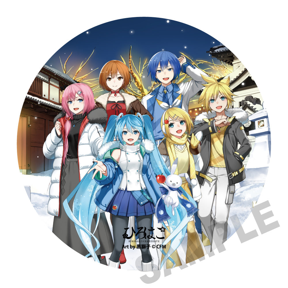 (Goods - Badge) Snow Miku x Hirohako Mega Tin Badge Stand Hirosaki - Art by Kurojishi