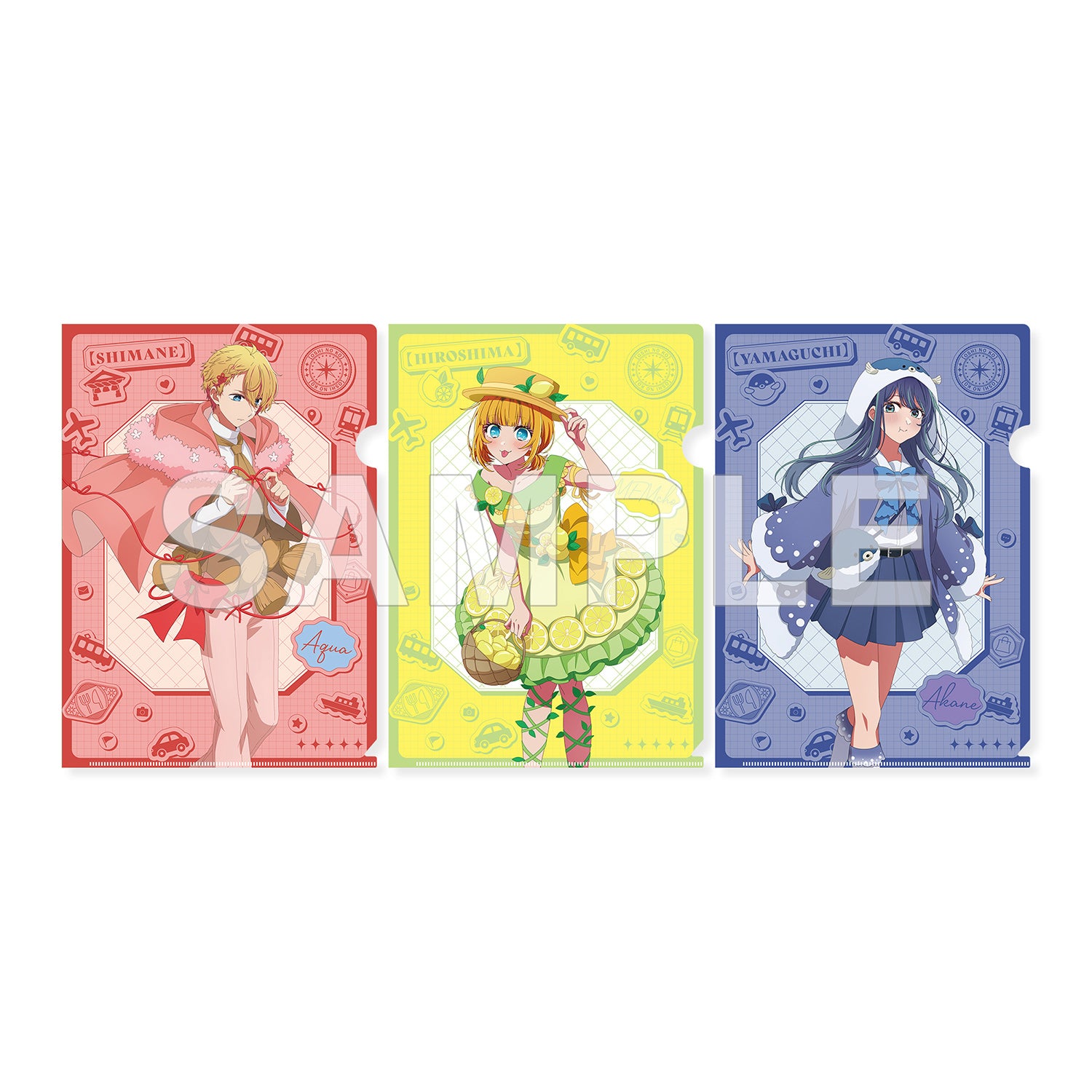 (Goods - File Folder) Oshi no Ko [47 TODOFUKEN NO KO] File Folder Set Aqua (Shimane Prefecture) & MEMcho (Hiroshima Prefecture) & Akane Kurokawa (Yamaguchi Prefecture)