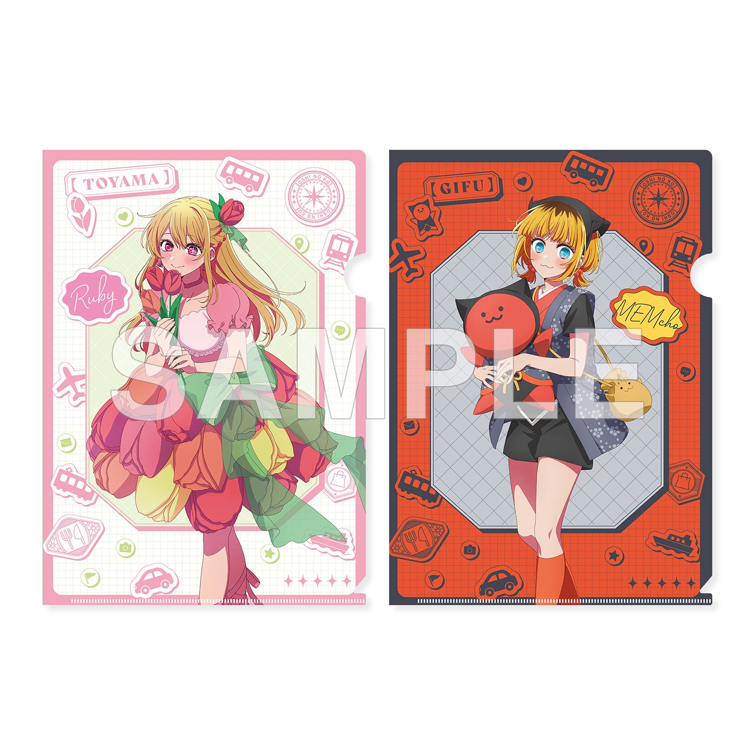 (Goods - Clear File) OSHI NO KO [47 TODOFUKEN NO KO] Clear File Set Ruby (Toyama Prefecture) & MEMcho (Gifu Prefecture)