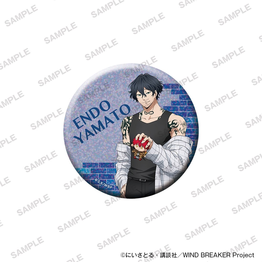 (Goods - Badge) TV Anime WIND BREAKER Big Holographic Tin Badge Together with Plushies Ver. - Yamato Endo