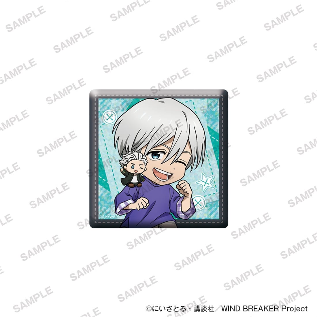 (Goods - Badge) TV Anime WIND BREAKER Holographic Square Tin Badge Together with Plushies Ver. - Hajime Umemiya