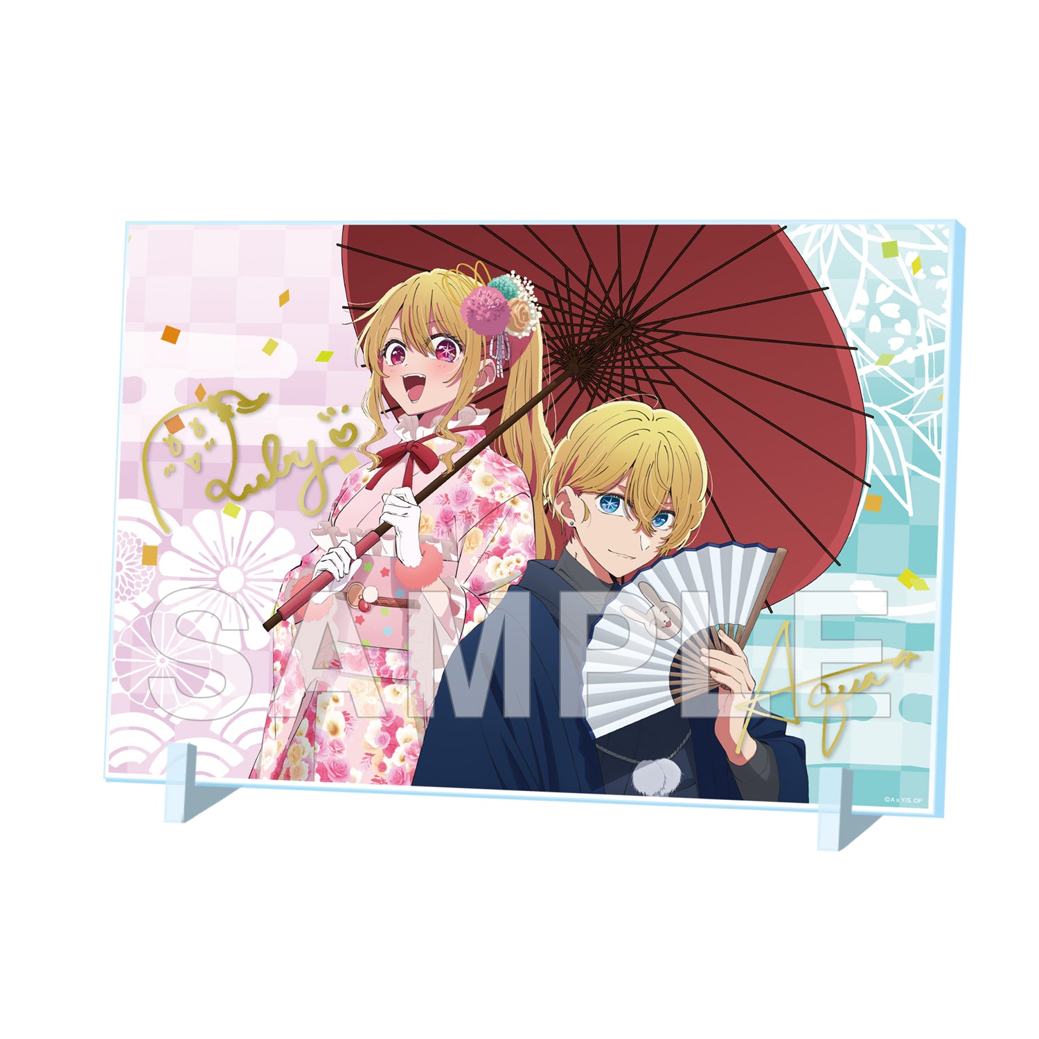 (Goods - Acrylic Stand) Oshi no Ko Acrylic Panel w/ Foil-stamped Signature - Aqua & Ruby New Year 2026 ver.