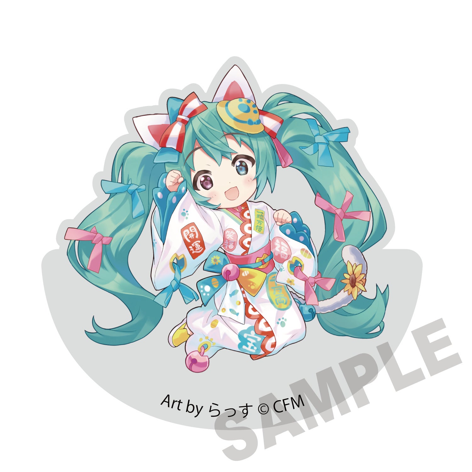 (Goods - Ornament) Hatsune Miku x Lucky Cat Wobbly Acrylic Block Hatsune Miku White Cat Art by Rassu