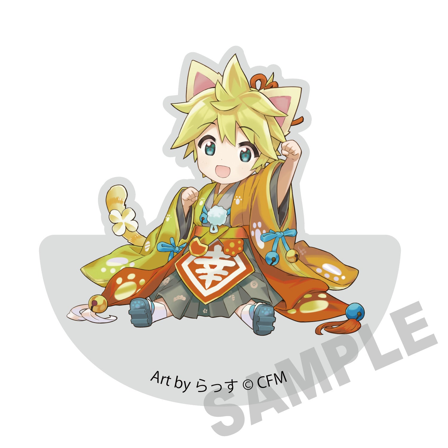 (Goods - Ornament) Hatsune Miku x Lucky Cat Wobbly Acrylic Block Kagamine Len Art by Rassu