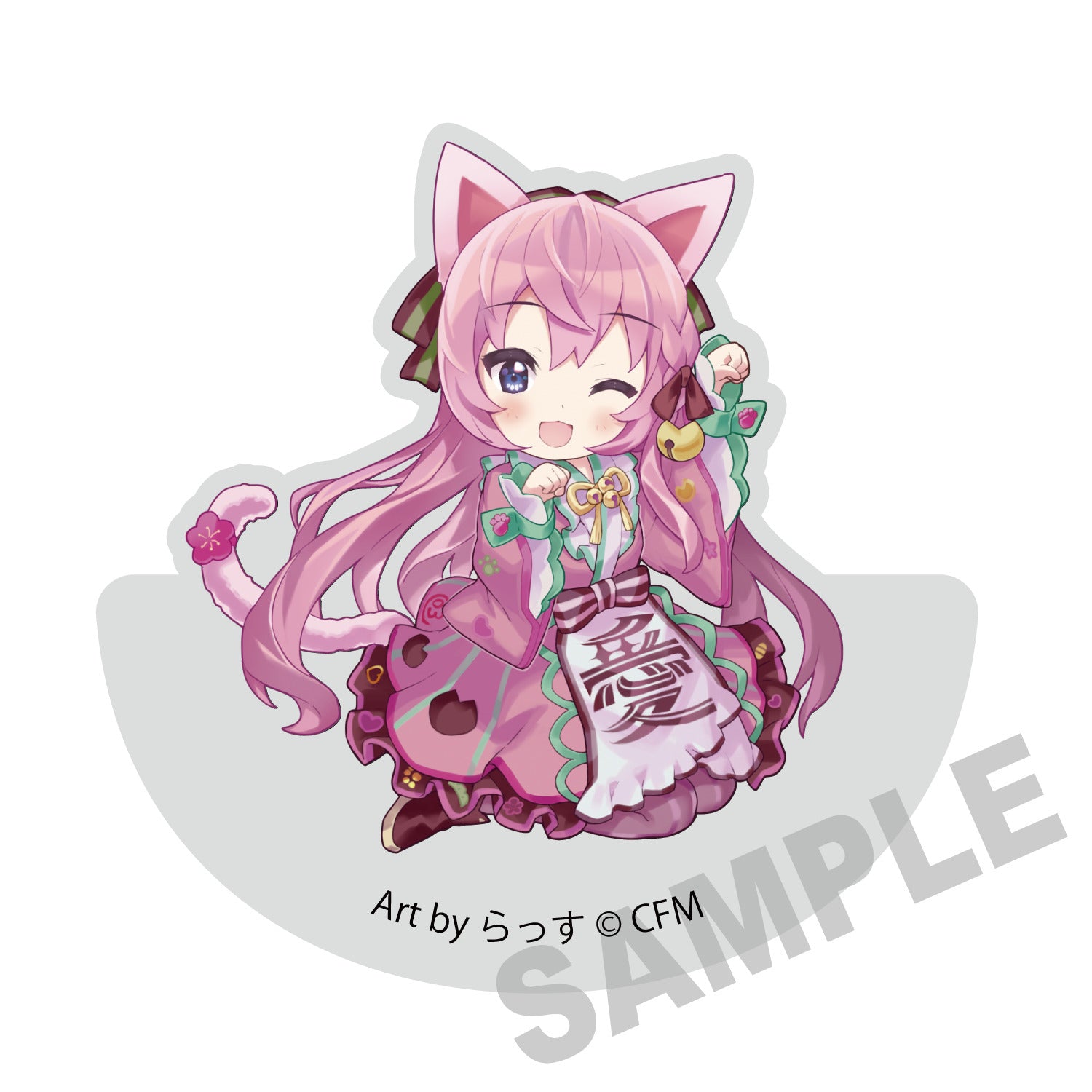 (Goods - Ornament) Hatsune Miku x Lucky Cat Wobbly Acrylic Block Megurine Luka Art by Rassu