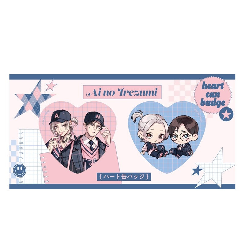 (Goods - Badge) Kadokawa BL Fair Heart-Shaped Badge Set PINK/NAVY TRAD. CLUB Ver. Ai no Irezumi