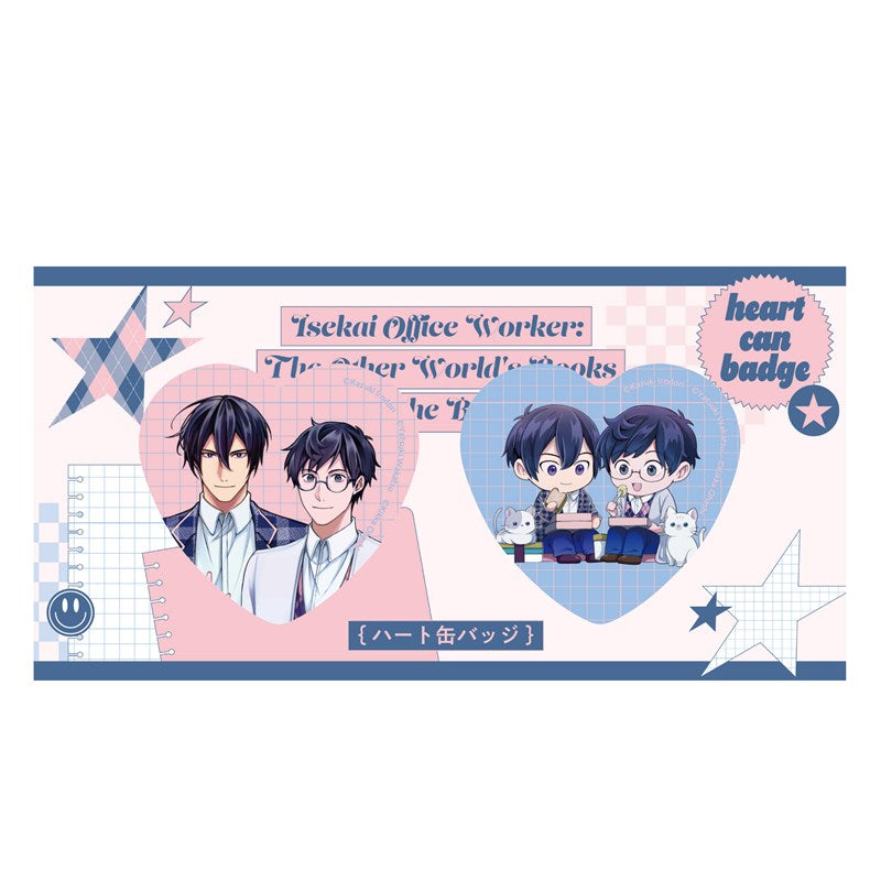(Goods - Badge) Kadokawa BL Fair Heart-Shaped Badge Set PINK/NAVY TRAD. CLUB Ver. The Other World's Books Depend on the Bean Counter