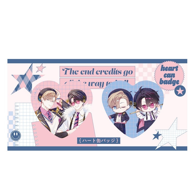 (Goods - Badge) Kadokawa BL Fair Heart-Shaped Badge Set PINK/NAVY TRAD. CLUB Ver. The End Credits Go All the Way to Hell