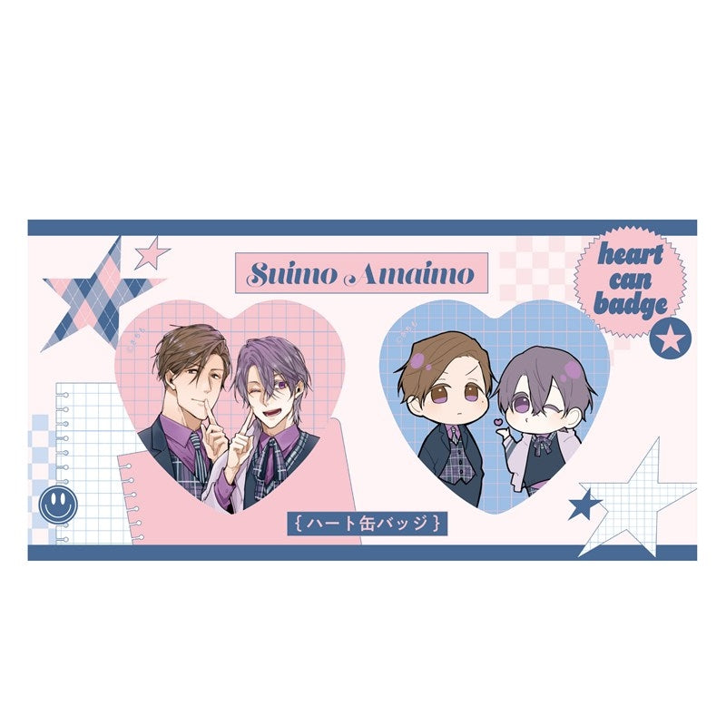 (Goods - Badge) Kadokawa BL Fair Heart-Shaped Badge Set PINK/NAVY TRAD. CLUB Ver. Sui mo Amai mo