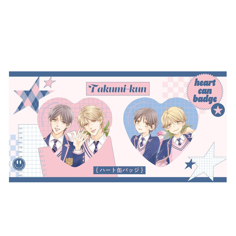(Goods - Badge) Kadokawa BL Fair Heart-Shaped Badge Set PINK/NAVY TRAD. CLUB Ver. The Takumi-kun Series