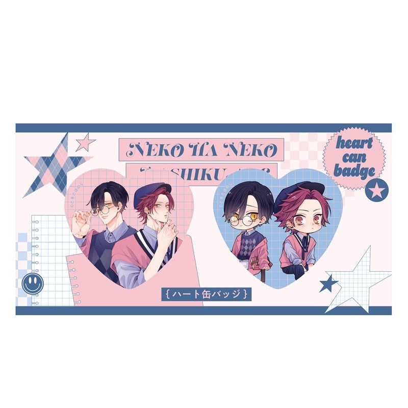 (Goods - Badge) Kadokawa BL Fair Heart-Shaped Badge Set PINK/NAVY TRAD. CLUB Ver. Neko wa Nekorashiku Are