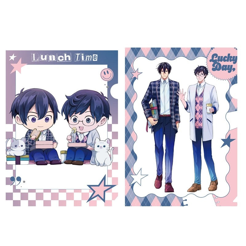 (Goods - Clear File) Kadokawa BL Fair Clear File Set Keychain PINK/NAVY TRAD. CLUB Ver. The Other World's Books Depend on the Bean Counter